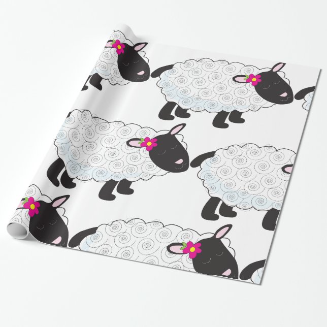 Black Faced Sheep With White Wool Wrapping Paper (Unrolled)