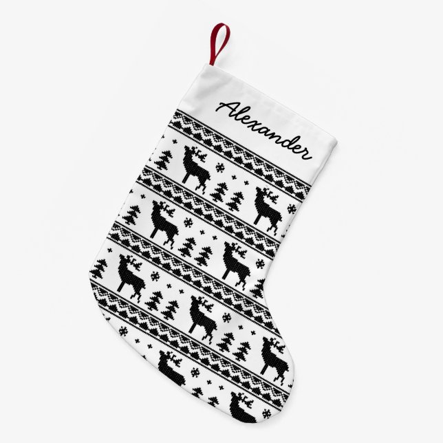 Black Fair Isle Christmas Sweater Pattern Small Christmas Stocking (Front (Hanging))
