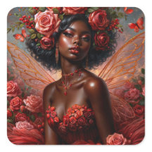 Black Fairy Art with Red Roses