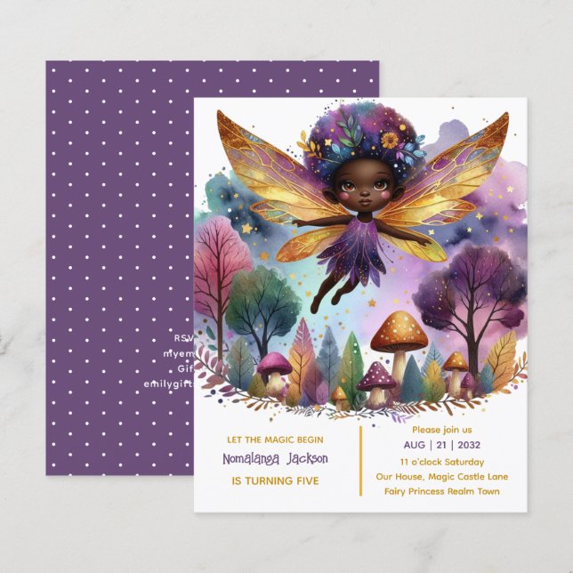 Black Fairy Birthday Fairycore Purple Gold  (Front/Back)