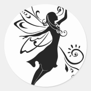 Black fairy classic round sticker