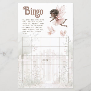 Black Fairy Girl Baby Shower Bingo Sheet