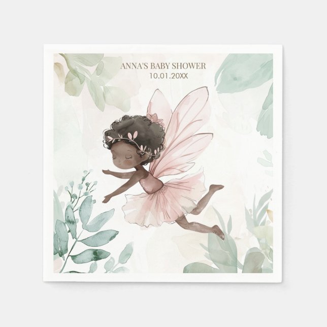 Black Fairy Girl Baby Shower Napkin (Front)