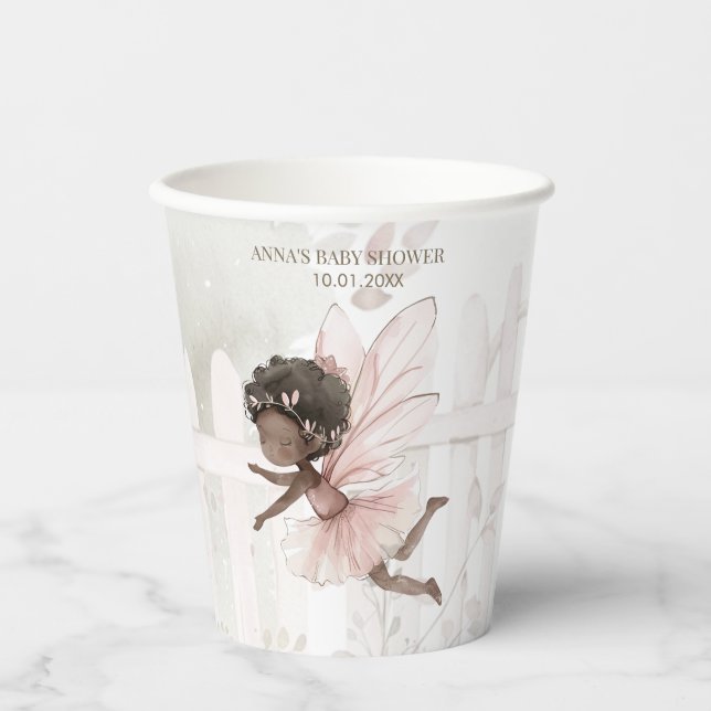 Black Fairy Girl Baby Shower Paper Cups (Front)