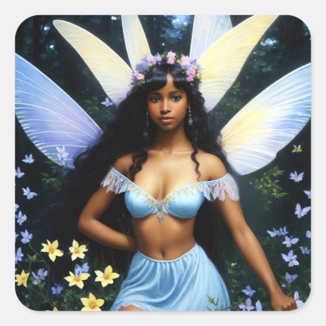 Black Fairy Girl Melanin Magic Square Sticker (Front)