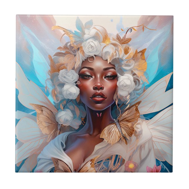Black Fairy Queen Fantasy Art Tile (Front)