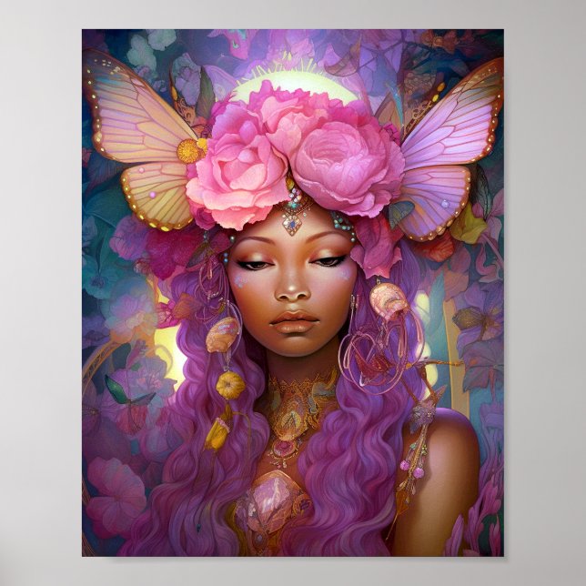 Black Fairy Queen Pink Purple Fantasy Art Poster (Front)
