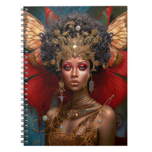 Black Fairy Queen Red Gold Fairy Fantasy Art Notebook