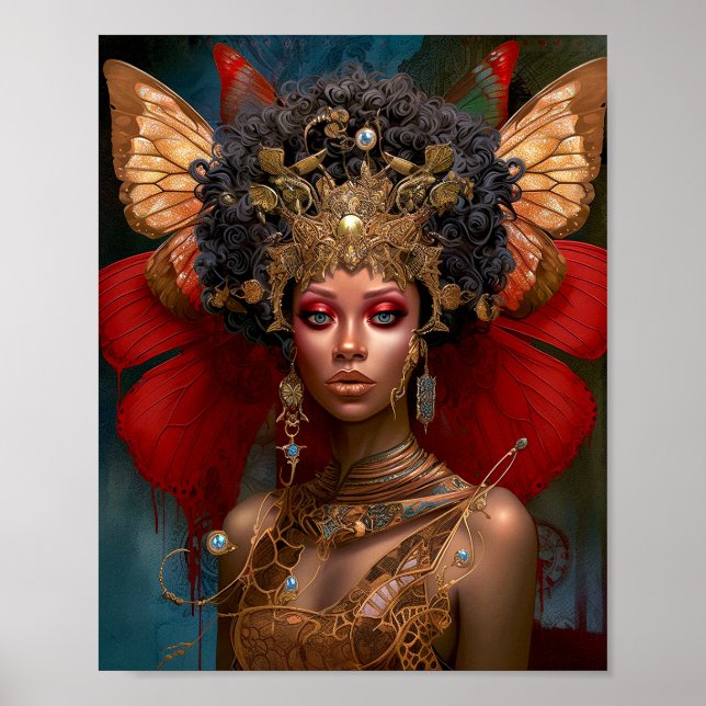 Black Fairy Queen Red Gold Fairy Fantasy Art Poster (Front)