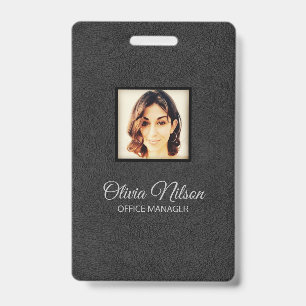 Black Fake Leather ID Badge