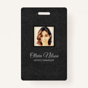 Black Fake Leather ID Badge