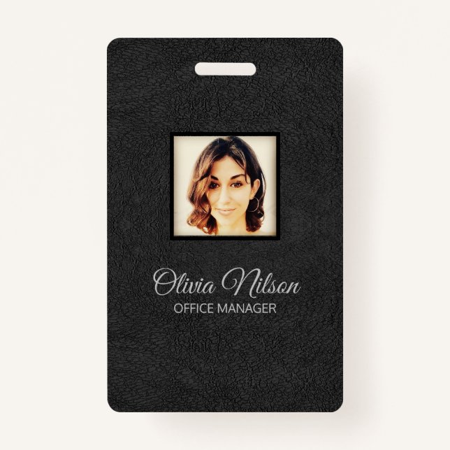 Black Fake Leather ID Badge (Front)