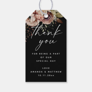 Black fall blossom boho floral wedding thank you  gift tags