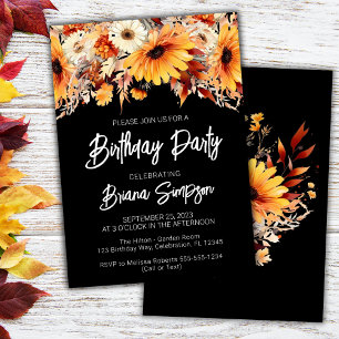 Black Fall Floral Birthday Party Invitation