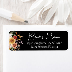 Black Fall Floral Bridal Return Address