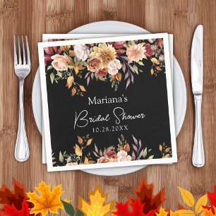 Black Fall Floral Bridal Shower Napkin