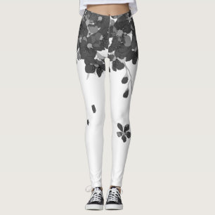 black fall floral flower sakura leggings