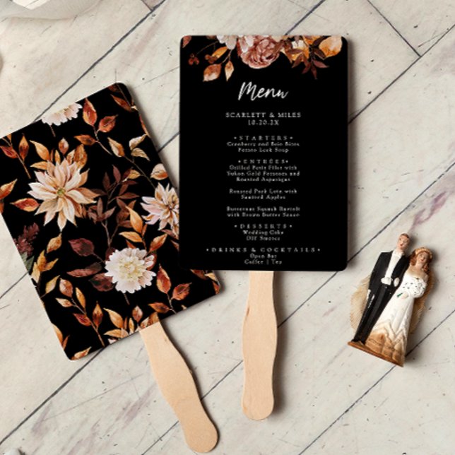Black Fall Floral Menu Set of Fans (Black Fall Floral Menu Set of Fans
)