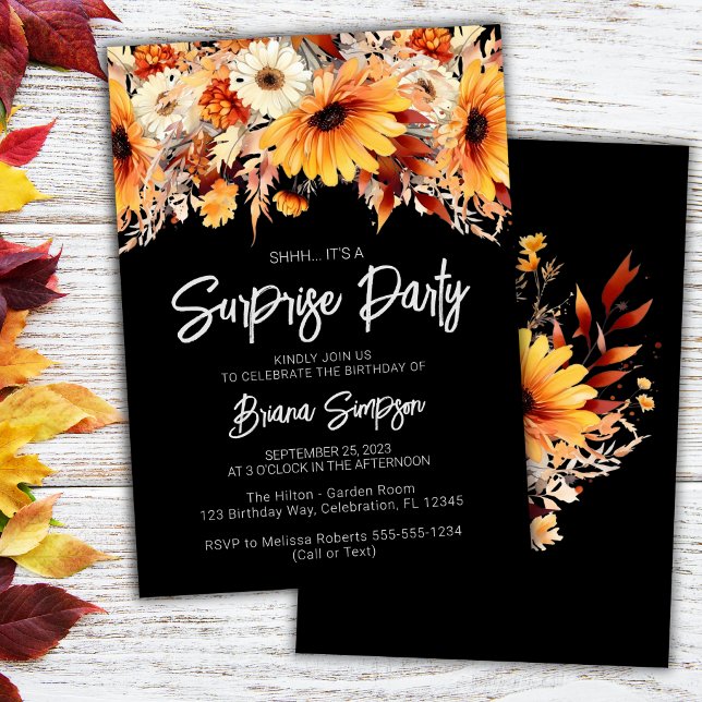 Black Fall Floral Surprise Birthday Invitation (Creator Uploaded)