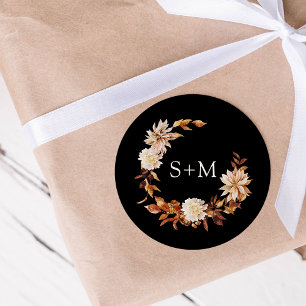 Black Fall Monogram Floral Wreath Envelope Seal
