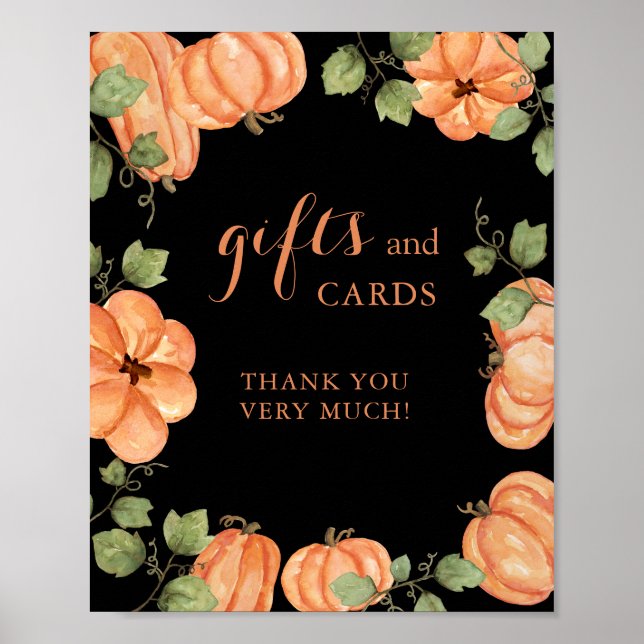 Black Fall Pumpkin Baby Shower Gifts and Cards Poster (Front)