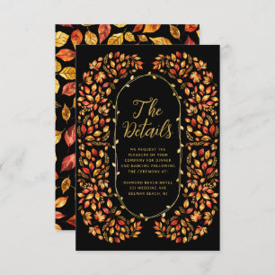 Black Fall Rustic Leaves Boho Wedding Details Enclosure Card