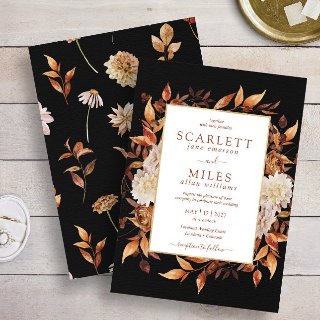 Black Fall Terracotta Watercolor Floral Wedding Invitation (Black Fall Terracotta Watercolor Floral Wedding Invitation
)