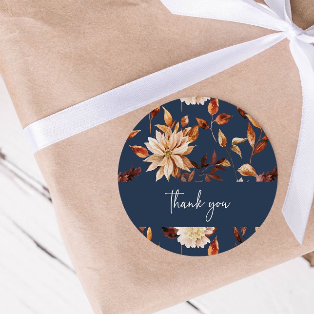 Black Fall Thank You Sticker (Navy Blue Fall Watercolor Floral Thank You Sticker by Painted Paperie
)