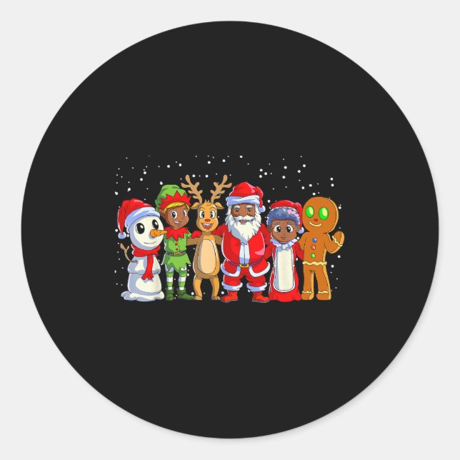 Black Family Christmas Afro African American Santa Classic Round Sticker (Front)