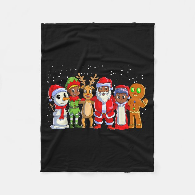 Black Family Christmas Afro African American Santa Fleece Blanket (Front)
