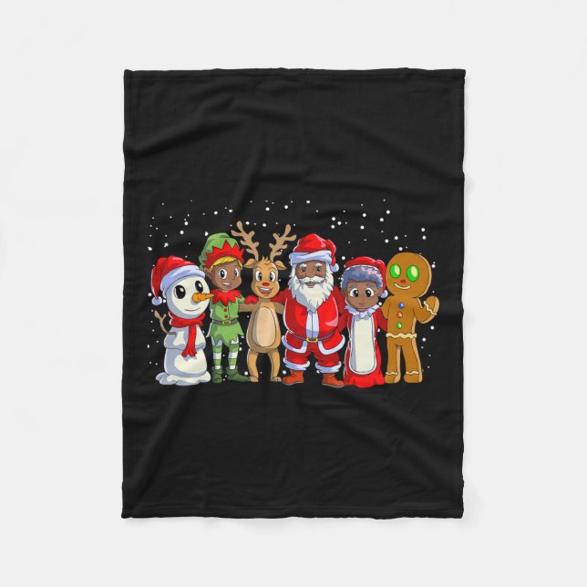 Black Family Christmas Afro African American Santa Fleece Blanket (Front)