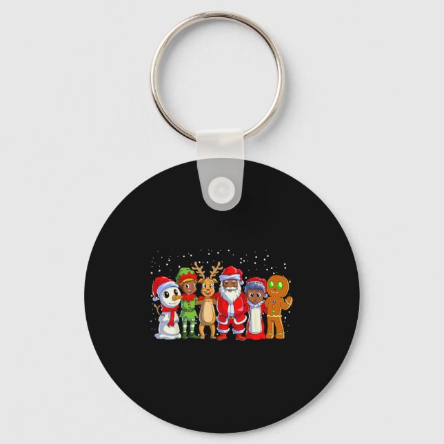 Black Family Christmas Afro African American Santa Key Ring (Front)