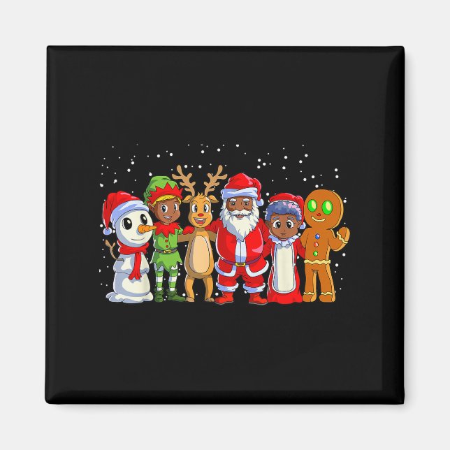 Black Family Christmas Afro African American Santa Magnet (Front)