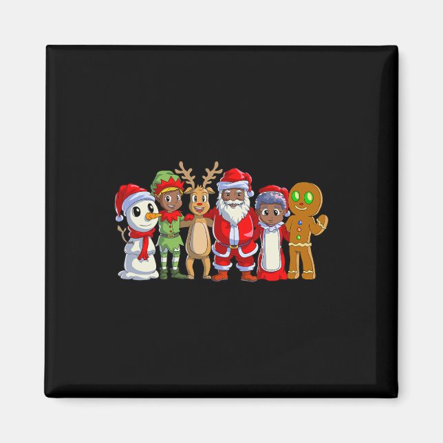 Black Family Christmas Afro African American Santa Magnet (Front)