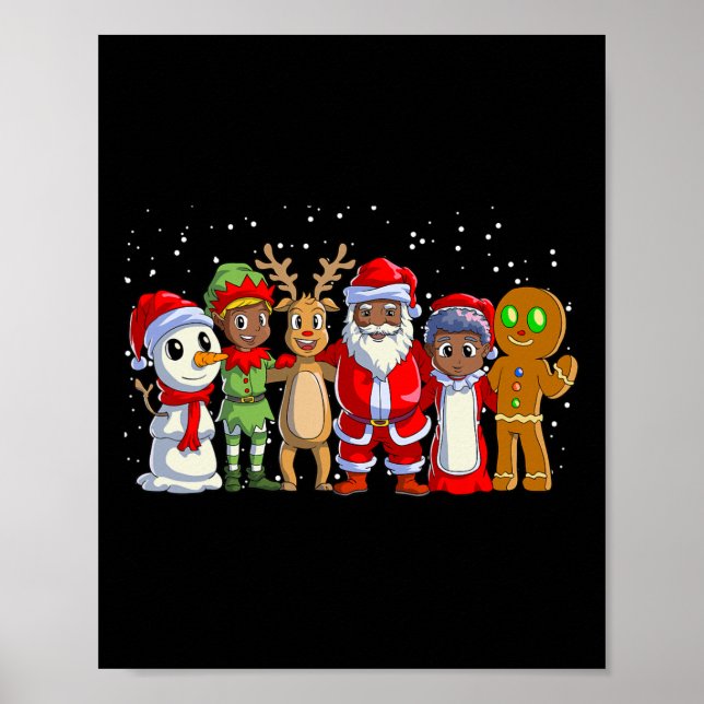 Black Family Christmas Afro African American Santa Poster (Front)