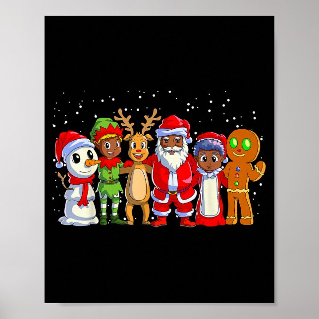 Black Family Christmas Afro African American Santa Poster (Front)