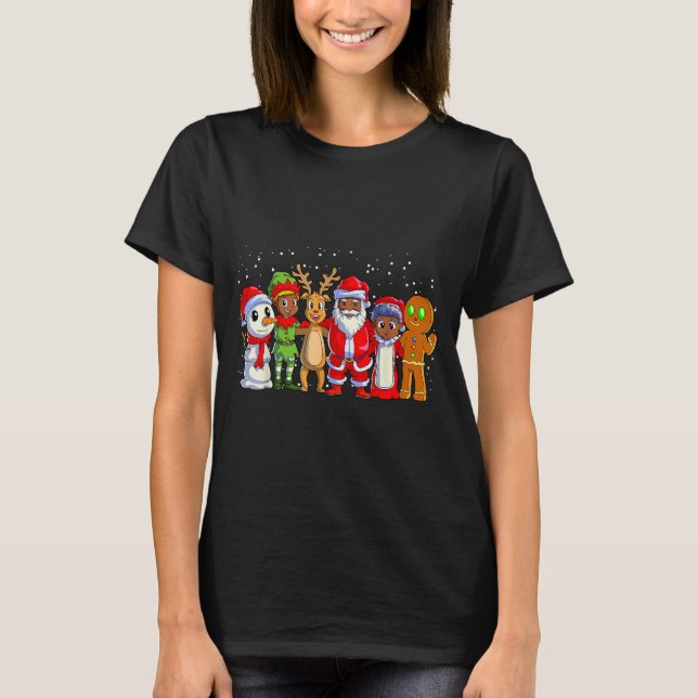 Black Family Christmas Afro African American Santa T-Shirt (Front)