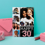 Black Family Friends Photo Collage Happy Birthday Card<br><div class="desc">This cool and cute happy birthday greeting card is perfect for any friend or family member. It features eight customizable photograph pictures with the quote, "Happy Birthday, " in white on top of a bubblegum pink "30" (which can be changed to any age) and black color block square. It's modern,...</div>