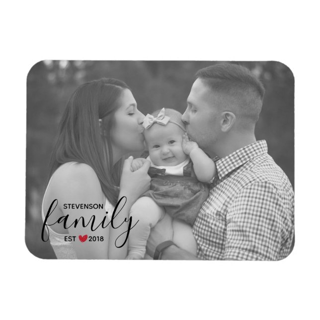 Black Family Name Est. Year Red Heart Family Photo Magnet (Horizontal)