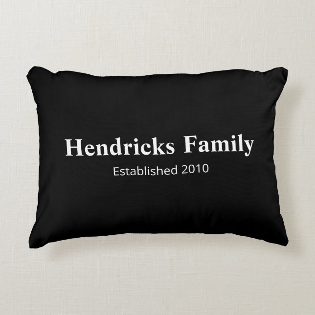 Black Family Name "Established" with Back Pattern Decorative Cushion (Front)