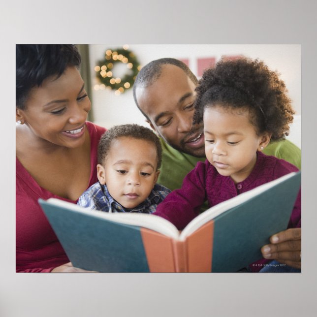 Black family reading book together poster (Front)