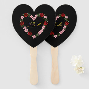 black fan with a pink and red heart (Set of 10)