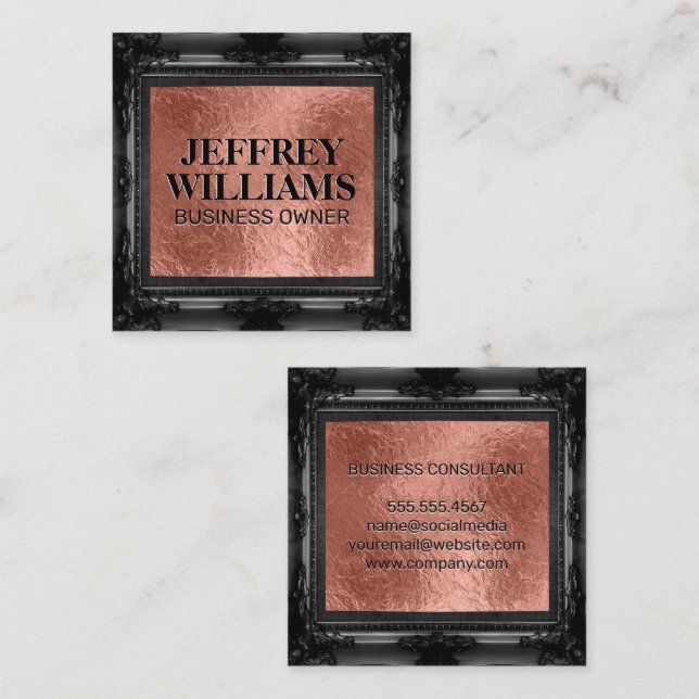 Black Fancy Frame Square Business Card (Front/Back)