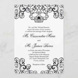 Black Fancy Lace Skull Wedding Invitation