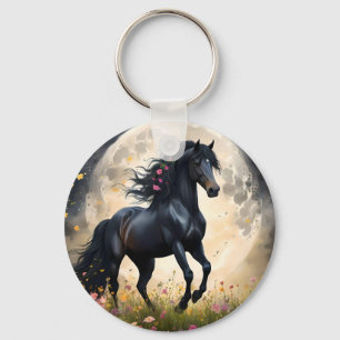 Black Fantasy Horse In Front Of The Moon, Key Ring