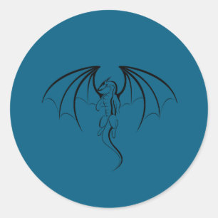 Black Fantasy Silhouette Dragon Emblem Classic Round Sticker