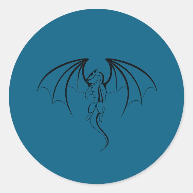 Black Fantasy Silhouette Dragon Emblem Classic Round Sticker (Front)