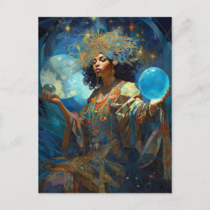 Black Fantasy Sorceress Magic Fantasy Postcard