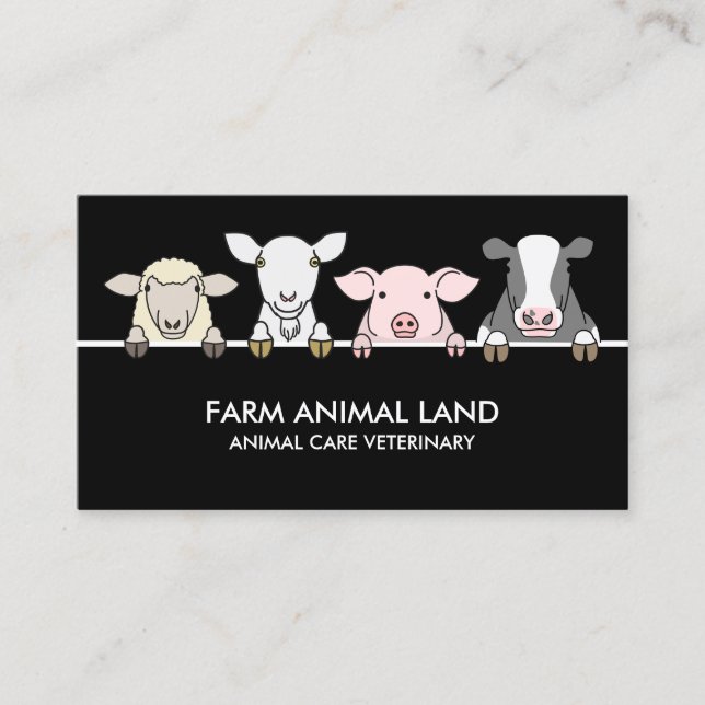 Black Farm Animal Veterinary Cow Sheep Goat Pig Business Card (Front)