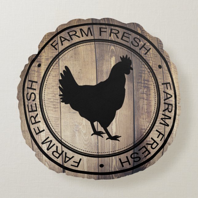 Black Farm Fresh Black Hen Farmhouse Label Round Cushion (Front)